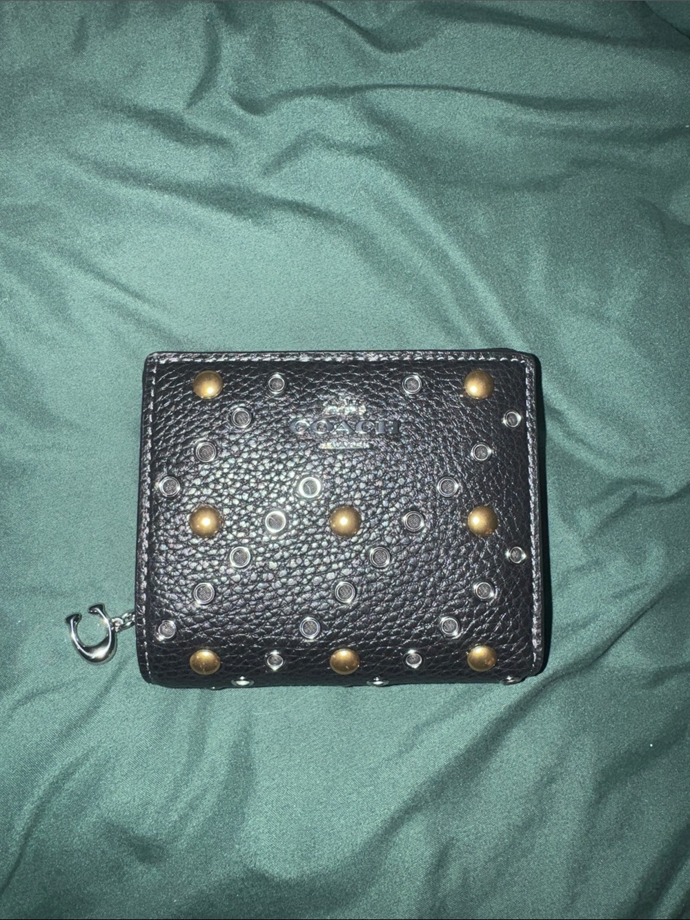 Coach small Black Pebbled Leather Studded Zip-Around Wallet-NWOT